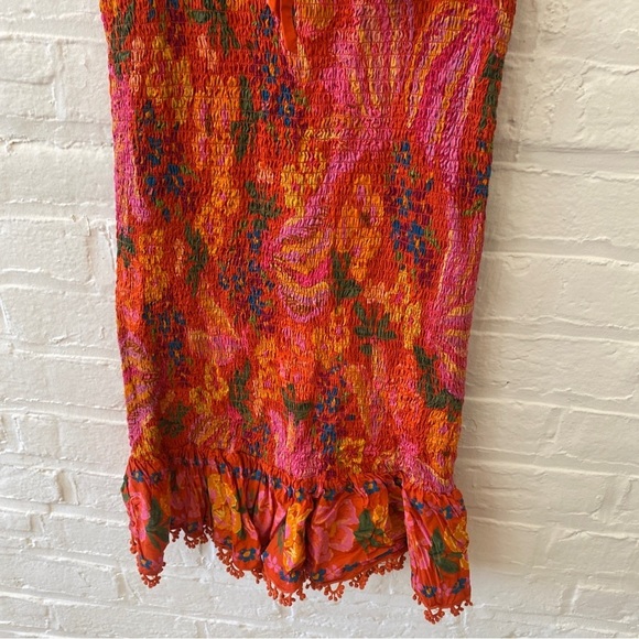 FARM Rio || Spring Bananas Smocked Mini Dress Pink Red XS - Picture 3 of 9